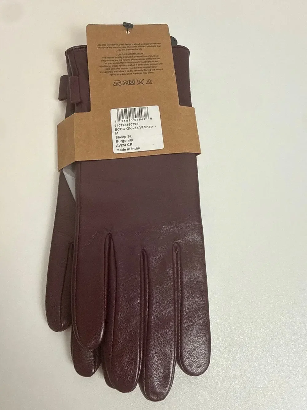 ECCO Burgundy Leather Touchscreen Gloves NWT Size M